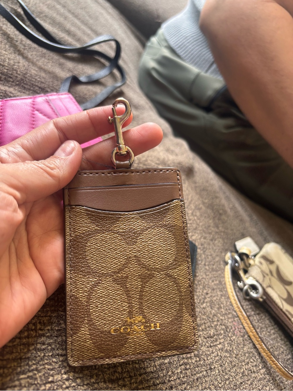 Coach Brown Signature Canvas Card Holder with Gold Hardware